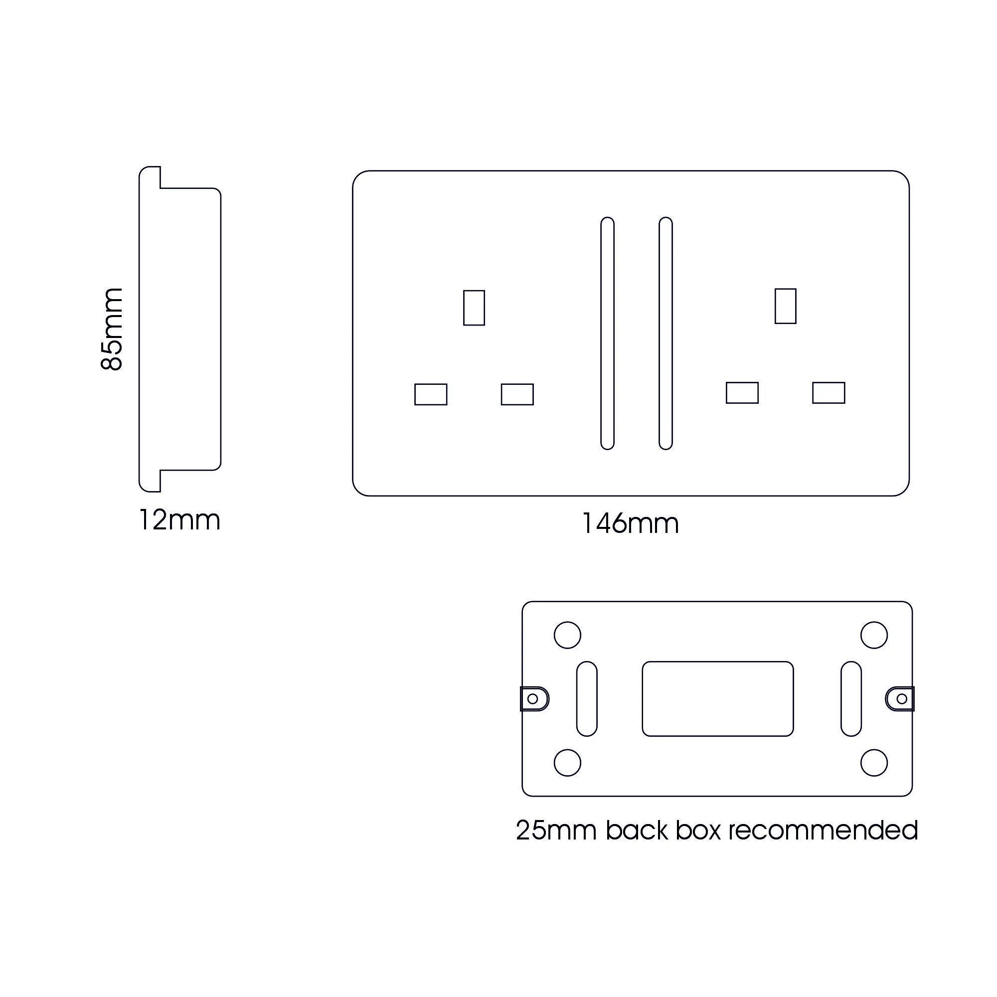 2 Gang 13Amp Long Switched Double Socket Brushed Steel ART-SKT213LBS  Trendi Brushed Steel